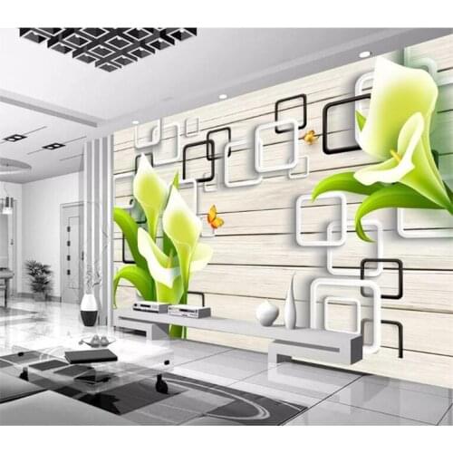 Modern three-dimensional lily butterfly square watercolor hand-painted mural wallpaper living room bedroom garden background mur