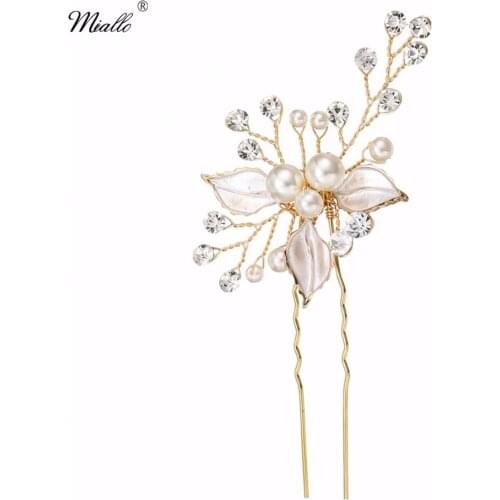 Miallo Fancy Wedding Hair Clips Floral Pearl Beaded Hair Stick Flower Crystal Hair Bridal Hairpins Accessories