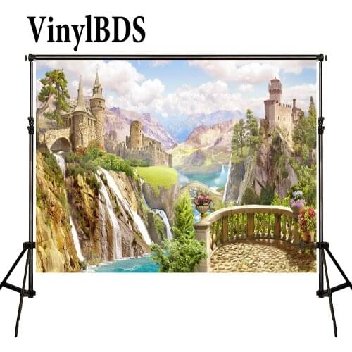 VinylBDS Cartoon Castle Newborn Backdrop Fairy Tale Scenery Background Blue Sky Nature Kids Photography Backdrops for Studio