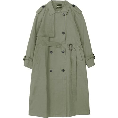 Lady Windbreaker Duster Coat Female Clothes England Style Double-Breasted Long Women Trench Coat Belted with Flaps Spring Autumn