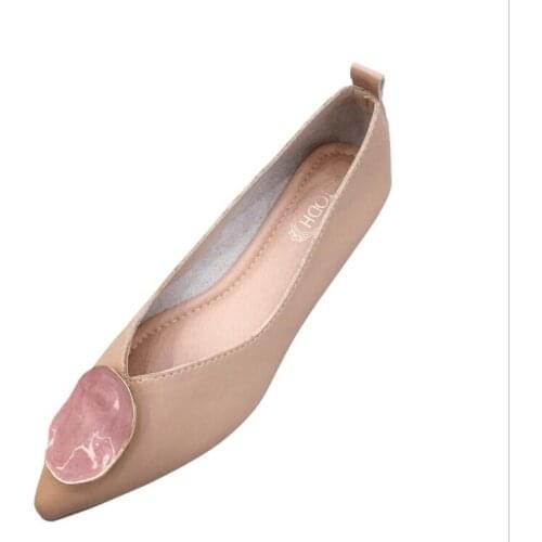 Spring new Peas shoes shallow mouth womens shoes soft bottom comfortable students scoop pointed shoes large size flat shoes