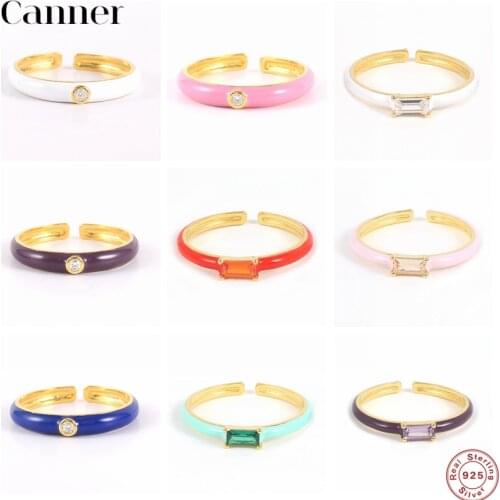 CANNER S925 Sterling Silver Anillos Minimalist Finger Rings For Women lovers' Engagement Anniversary Enamel Rings Fine Jewelry