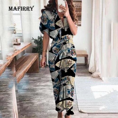 Autumn Vintage Pleated Women Print Dress Casual Turn Down Collar Slim Fit Party Dress Female Button Short Sleeve Outdoor Dress