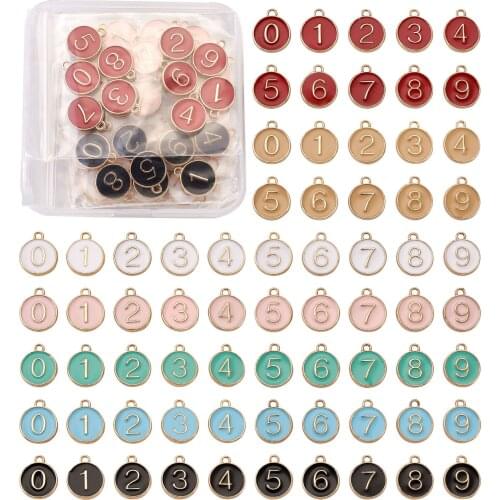 1 Box Light Gold Plated Alloy Enamel Mixed Color Charms Flat Round with Number 0~9 DIY Necklace Bracelet Pendants Jewelry Making