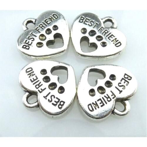 10pcs Tibetan Silver Heart Dog Paw Best Friend Charms Pendants For Jewelry Making Handmade 13610