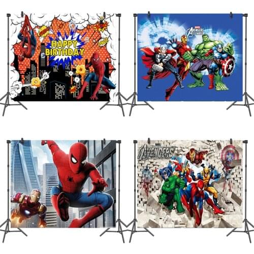 Childrens Avengers Birthday party decoration background cloth Spiderman Iron Man Photo studio photography background props