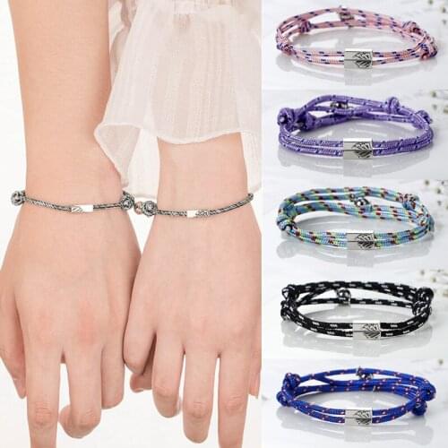 2 Pieces of Magnet Couples Magnetic Love Eachother Bracelet Manual Adjustable Rope Matching Girlfriend Chain Jewelry