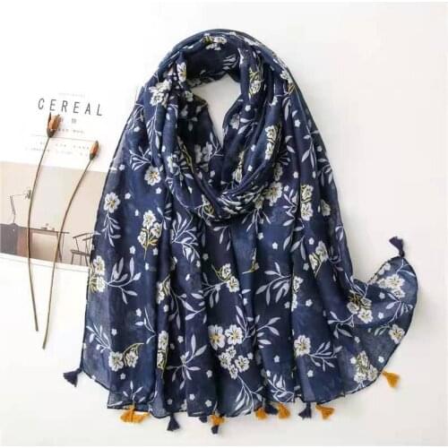 2021 New Spring Beautiful Flower Print Scarf Shawls Long Fashion Soft Floral Scarves Hijab Wrap
