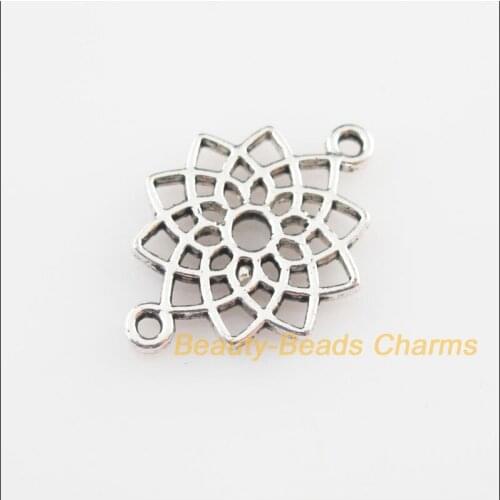 25 New Connectors Flower Lotus Tibetan Silver Color Charms 14x20mm