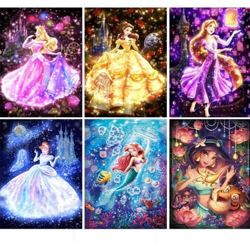 Diamond Painting Disney Princess Characters 5D DIY Art Cartoon Portrait Mosaic Hobby Full Square Round Drill Home Mural Decor