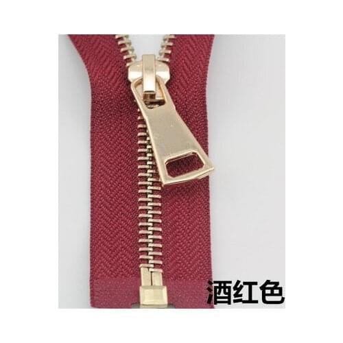 Free shipping 3pcs/lot Wine red 5# metal zipper front pale gold clothes coat down jacket pull 70 cm 90 cm zipper