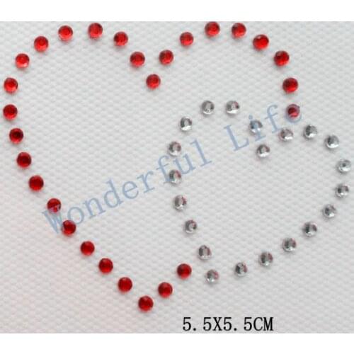 Free shipping red hearts for love wedding Iron On hotfix Rhinestone Transfer design