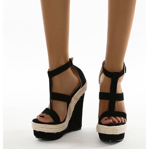Woman Summer Sexy Wedge Sandals Platform Ladies High Heels Shoes Women Fashion Straw Buckle Open Toe Casual shoes Footwear