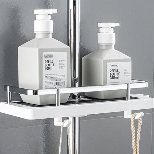 Shower Storage Holder Rack Bathroom Lifting Bar Support Tray No Punching ABS Organizer Bathroom Shelf