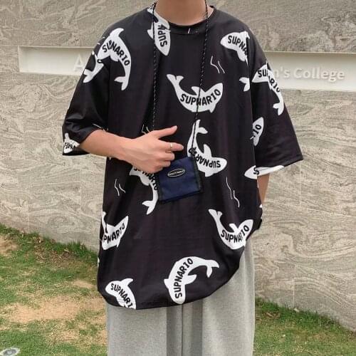 T-shirt short-sleeved mens tide brand new loose five-point sleeve top 2021 summer full-body printing half-sleeved top clothes