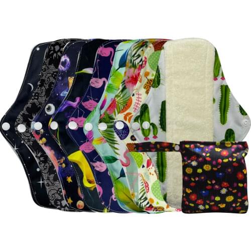 Sanitary pad with organic bamboo inner fabric super absorbent daily washable sanitary napkins 9pcs and a waterproof storage bag