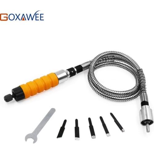 GOXAWEE Engraving Hanpiece Flex Shaft Wood Chisel Carving Tools Woodworking Chisel with 5 Carving Blades Tips For Electric Drill