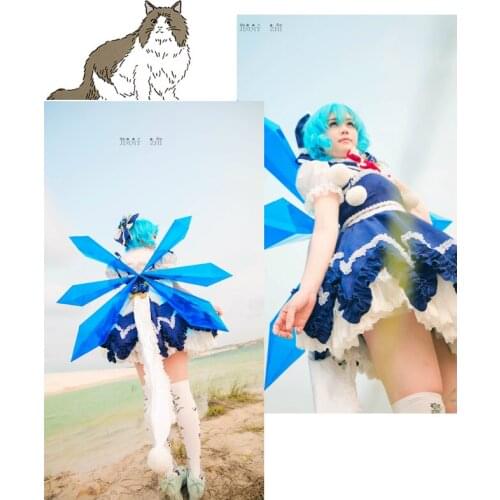 [Customized] Anime Touhou Project Cirno Lolita Dress Uniform Cosplay Costume Any Size Women Halloween Freeshipping