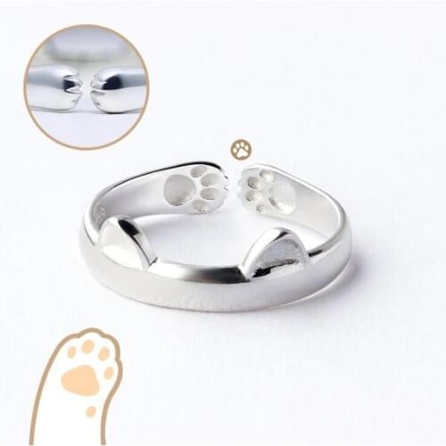 Jisensp Lovely Design Cat Ear Finger Rings Cartoon Animal Pet footprint Statement Rings Fashion Jewelry for Women Girls bijoux