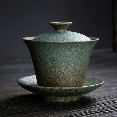 Ceramic Coarse Pottery Gaiwan 130ml Japanese Retro Tea Tureen Tea Bowl Lid Saucer Teapot Teaware Drinkware Decor