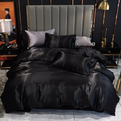Classic Silk Duvet Cover Sets Black Bedding Set Comforter Case Pillow Sham 3-Piece King Queen Full Double 200x200 Bed Linens