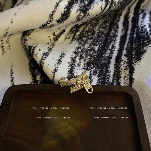 Gold Plated Micro-inlaid Zircon Zipper Ring Female Retro Adjustable Open Index Finger Tail Rings for Women Party Jewelry