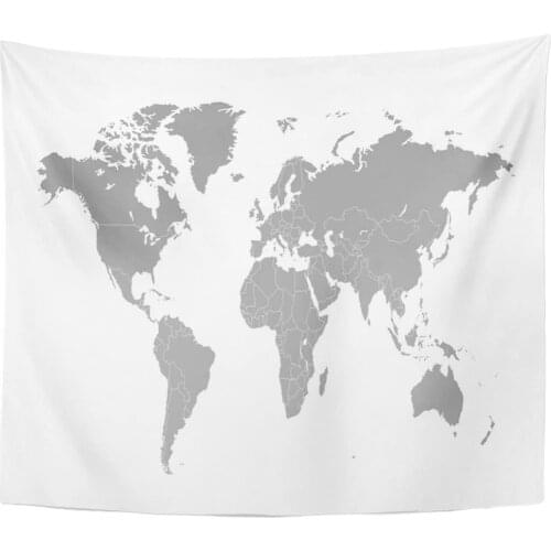 Brown Detailed Gray World Map Abstract Africa America Asia Tapestry Home Decor Wall Hanging for Living Room Bedroom Dorm 50x60