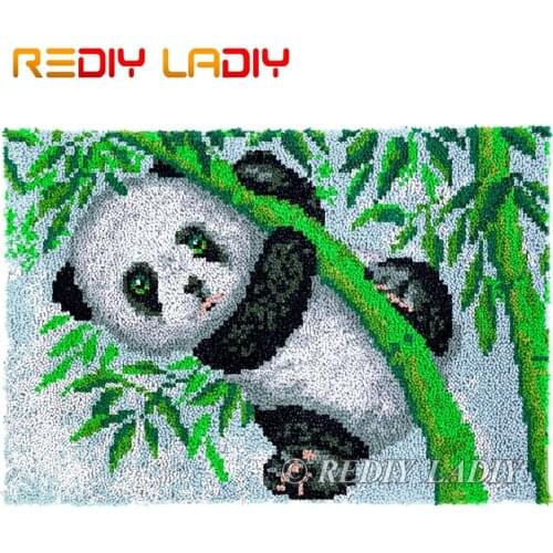 Latch Hook Kits Panda with Bamboo Chunky Yarn Embroidery Crochet Tapestry Kits Needlework Arts & Crafts DIY Carpet Rug 85*58cm