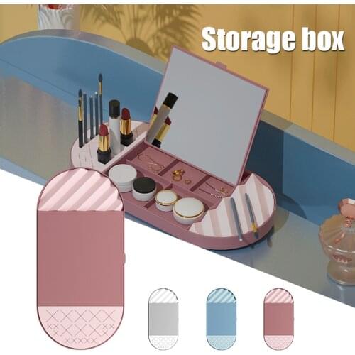 Multifunctional Jewelry Storage Box with Mirror for Makeup Soft Silicone Base for Lipstick Detachable for Different Uses LXH