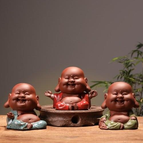 2020 Hot sale Zisha Tea Pets Ornaments Can Be Cultivated Joy Happy Maitreya Cute Tea Play Tea Art Home Decoration Zen