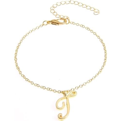 Monogram Cursive Initial T Name Bracelet Swirl English Alphabet Letter Initials Text Character Chain Bracelets Gift for Friends