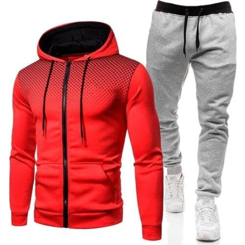 Spot Sweatshirt Mens Sports Suit Hooded Coat Hooded Suit 2 Fall Sports Mens Fitness Camo Sweatshirt Jacket + Pants Suit