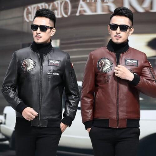 Genuine Leather Jacket Winter Jacket Men Real Sheepskin Coat Bomber Jacket Duck Down Baseball Jackets Plus Size GHD03 YY485