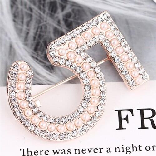 Number Brooches Jewelry Letter 5 Full Crystal Rhinestone cc Brooch Pins For Women Party Gift