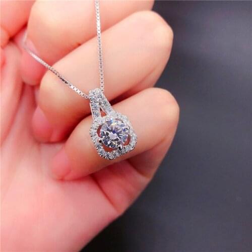 Charm Female White Crystal Pendant Necklace 925 Sterling Silver Chain Necklaces For Women Vintage Square Zircon Wedding Necklace
