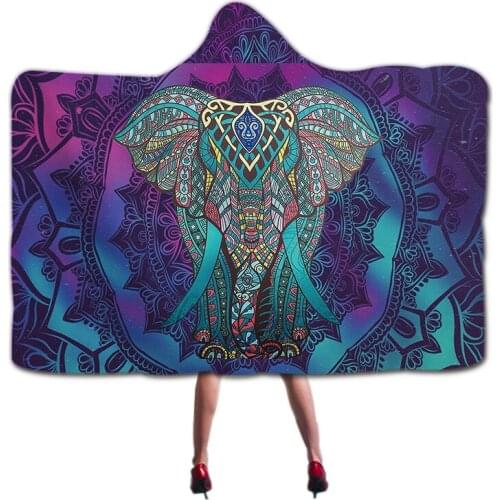 Animals Elephant Hooded Blanket Portable Wearable Microfiber Hoodie Cloak Plush Throw Blankets Winter Sofa Bed Weighted Blanket