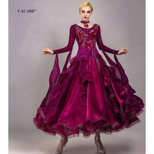 CACARE Ballroom Dance Competition Dresses Tango Waltz Dress Flamenco Standard Dance Gown D0794 Rhinestones Big Sheer Hem