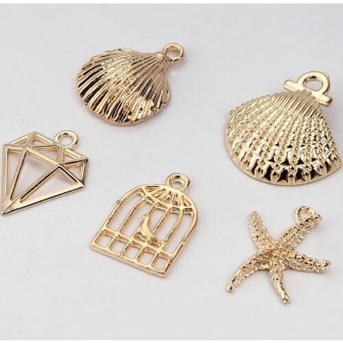 10pcs/lot Shell Starfish Birdcage Charms Gold Tone Alloy Pendant Fit Necklaces Bracelet DIY Fashion Jewelry Accessories YZ254