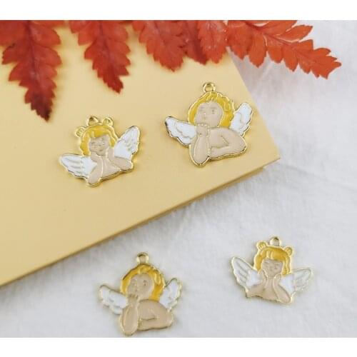 10 Pcs Angel Enamel Charms Handmade Cartoon Boy Meditation Baby Metal Charm Pendants Fit Earring DIY Jewelry Making Phone Decor