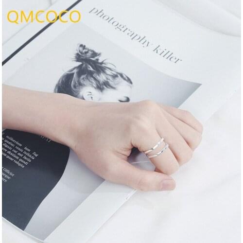 QMCOCO New 925 Silver Simple Trendy Ring Fashion Elegance Design Double Lines For Girl Wedding Engagement Jewelry Party Gifts