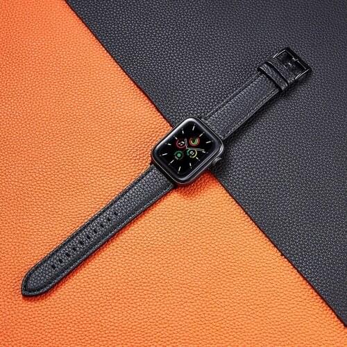 Lychee pattern leather Strap For Apple Watch band 44mm 40mm 42mm 38mm Strap For iWatch Series 6 SE 5 4 3 Bracelet Watchbands