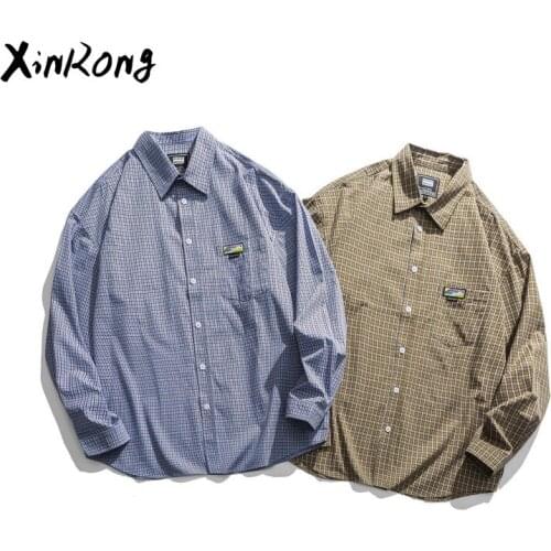 Japanese spring style trendy plaid shirt long-sleeved lapel male student shirt fashion casual home 2021 mens new shirt apparel