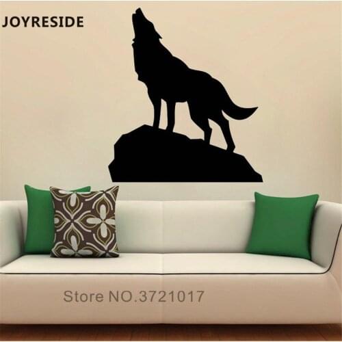 JOYRESIDE Wild Animal Wall Decal Wolf Howling Wall Sticker Wolf Vinyl Decor Home Livingroom Cool Decor Interior Designed A942