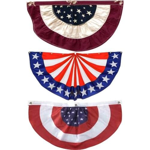 Vintage Embroidery Bunting American Independence Day Half-round Flag Wrinkled Fan-shaped Flag Home Decor Festive Party Supplies