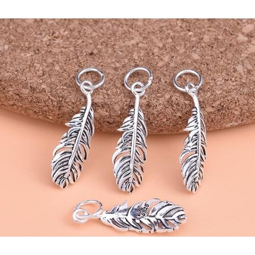 925 sterling silver Thai silver jewelry pendant vintage feather pendant handmade DIY beaded material bracelet necklace accessory