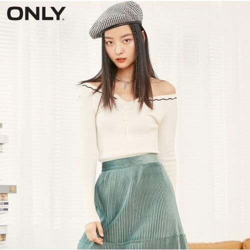 ONLY spring one-shoulder slim-fit wool knit bottoming shirt with wooden ears women | 120424041