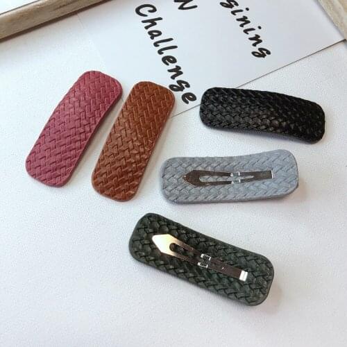 Women Korean Embossed Leather Hair Clips Girl Fashion Back Head Hair Accessories