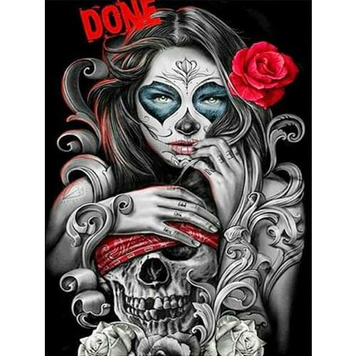 Woman Skull Red Rose Diamond Painting Portrait Round Full Drill Nouveaute DIY Mosaic Embroidery 5D Cross Stitch Pattern