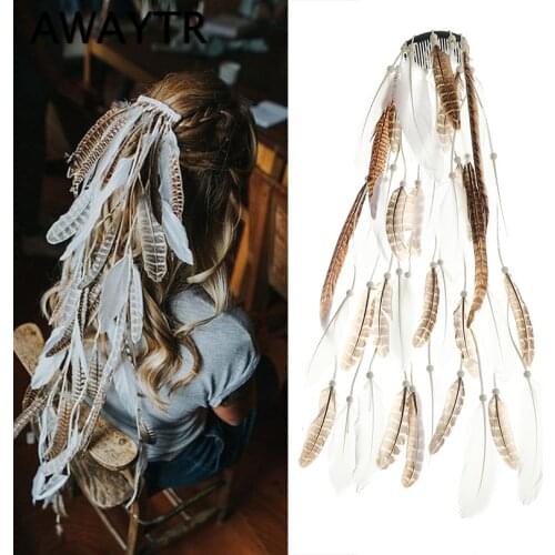 AWAYTR Indian Festival Tassel Feather Hair Combs Hairpins for Women Hippie Headpiece Ethnic Head Band Hair Comb Clips Headwear