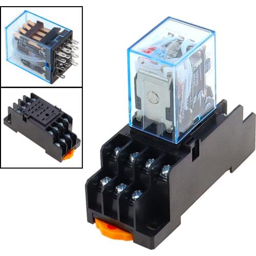 1 set MY4NJ small Electromagnetic Power Relay AC 12V 24V 36V 48V 110V 220V 380V Coil 4NO 4NC DIN Rail 14 pins + Base Mini relay